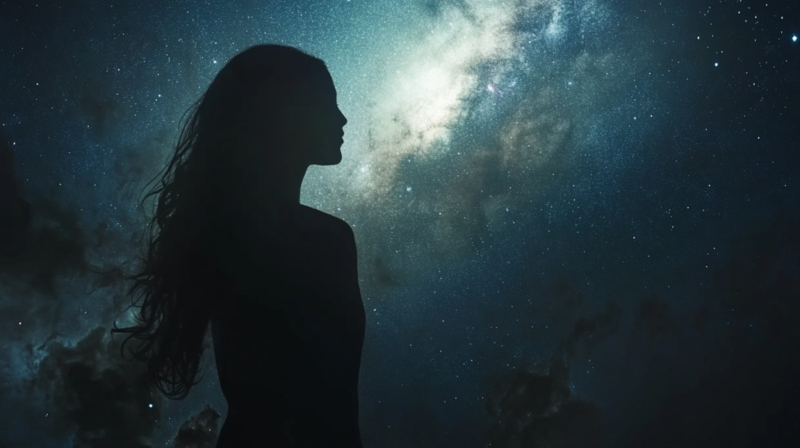 A Silhouette of A Person Gazes at A Star-Filled Night Sky, with The Milky Way Glowing in The Background