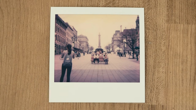 A Polaroid Photo of A Street Scene