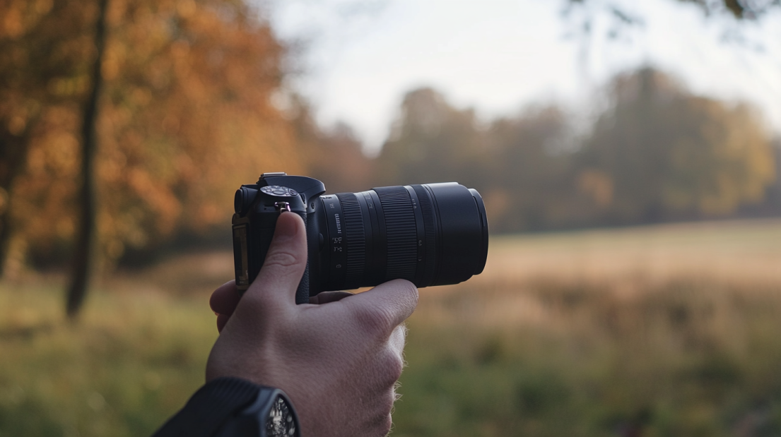 A Person Holding a Camera Outdoors, Illustrating "What Does ISO Mean in Photography"