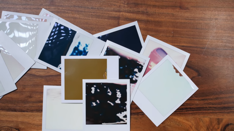 A Collection of Polaroid Photos with Various Issues, Including Blank Spots and Color Distortions